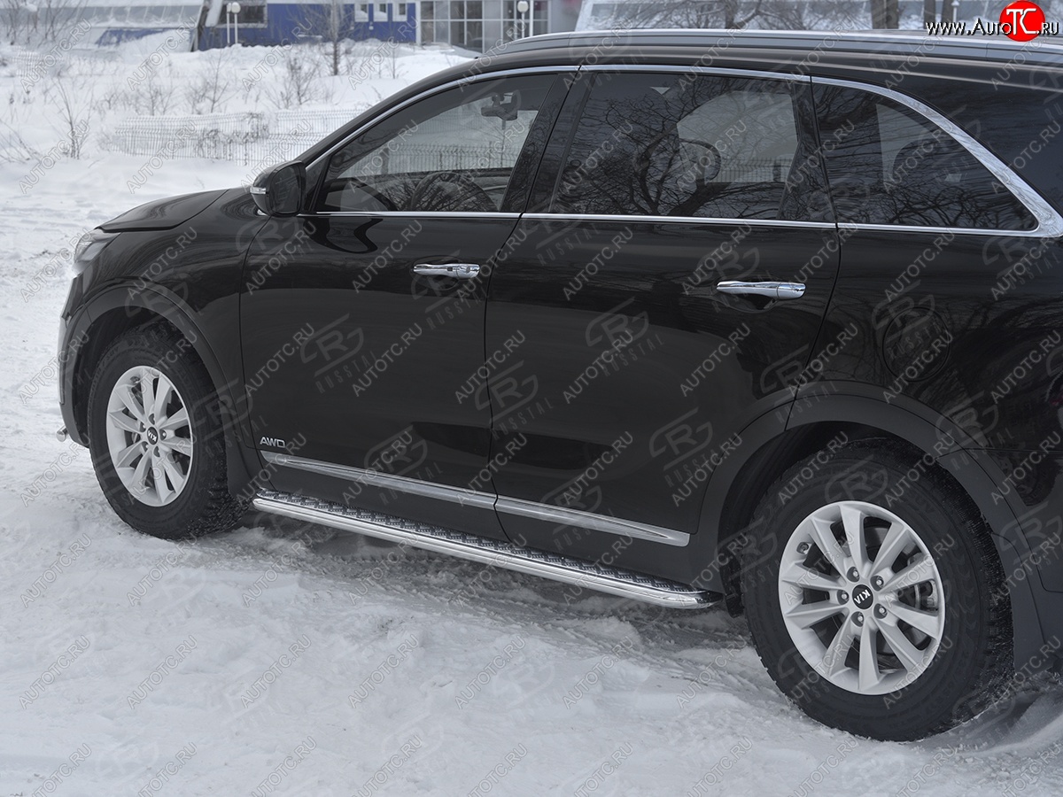 21 699 р. Порожки для ног SLITKOFF (Ø42 мм)  KIA Sorento  UM/Prime (2018-2020) рестайлинг (Лист алюминиевый, труба - нержавейка)  с доставкой в г. Нижний Новгород