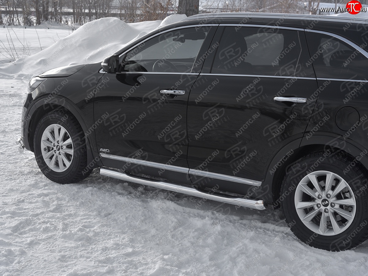 21 599 р. Защита порогов (Ø76 мм с проступью, нержавейка) SLITKOFF  KIA Sorento  UM/Prime (2018-2020) рестайлинг (Металлические торцы под 45°)  с доставкой в г. Нижний Новгород