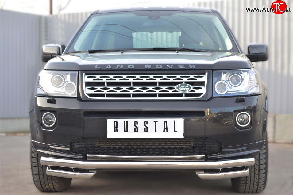 19 999 р. Защита переднего бампера (Ø63 мм с углами, нержавейка) Russtal Land Rover Freelander L359 дорестайлинг (2006-2010)  с доставкой в г. Нижний Новгород