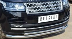 20 449 р. Защита переднего бампера (2 трубыØ63 и 42 мм, нержавейка) SLITKOFF Land Rover Range Rover 4 L405 дорестайлинг (2012-2017)  с доставкой в г. Нижний Новгород. Увеличить фотографию 2