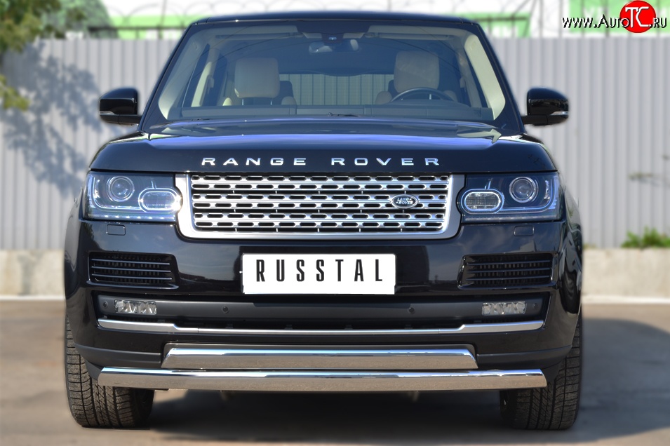 27 649 р. Защита переднего бампера (2 трубыØ75х42 мм, нержавейка) Russtal Land Rover Range Rover 4 L405 дорестайлинг (2012-2017)  с доставкой в г. Нижний Новгород