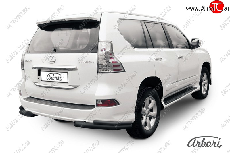 11 159 р. Защита заднего бампера Arbori (уголки, черная, 2 трубы d76 и 42 mm). Lexus GX460 J150 1-ый рестайлинг (2013-2019)  с доставкой в г. Нижний Новгород