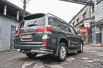 10 999 р. Защита заднего бампера WINBO (уголки, Ø76 и 38 мм, нержавейка) Toyota Land Cruiser 200 дорестайлинг (2007-2012)  с доставкой в г. Нижний Новгород. Увеличить фотографию 2