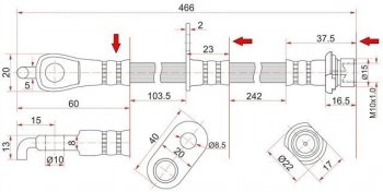 Тормозной шланг SAT (передний, правый, пр-во Таиланд) Toyota Land Cruiser 200 дорестайлинг (2007-2012)