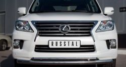 Защита переднего бампера (2 трубыØ76 и 42 мм, нержавейка) SLITKOFF Lexus (Лексус) LX570 (ЛХ)  J200 (2012-2015) J200 1-ый рестайлинг