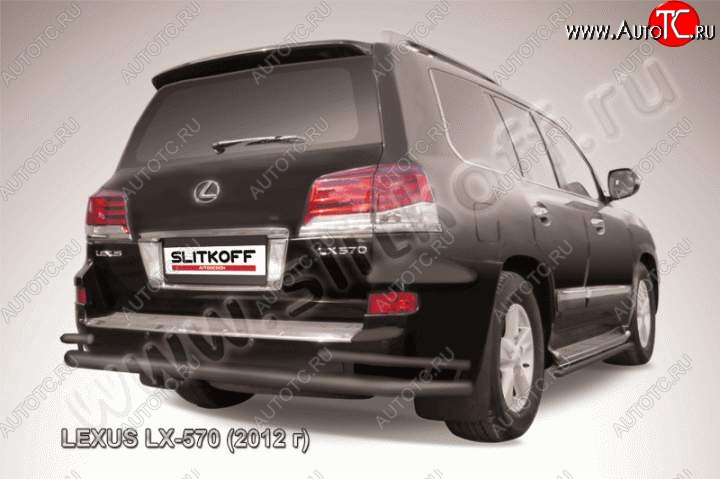 22 999 р. Защита заднего бампера из труб d76+42 Slitkoff (с уголками) Lexus LX570 J200 1-ый рестайлинг (2012-2015) (Цвет: серебристый)  с доставкой в г. Нижний Новгород