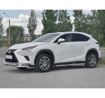 Защита переднего бампера (Ø63 мм с клыками, нержавейка) SLITKOFF Lexus NX300h Z10 дорестайлинг (2014-2017)