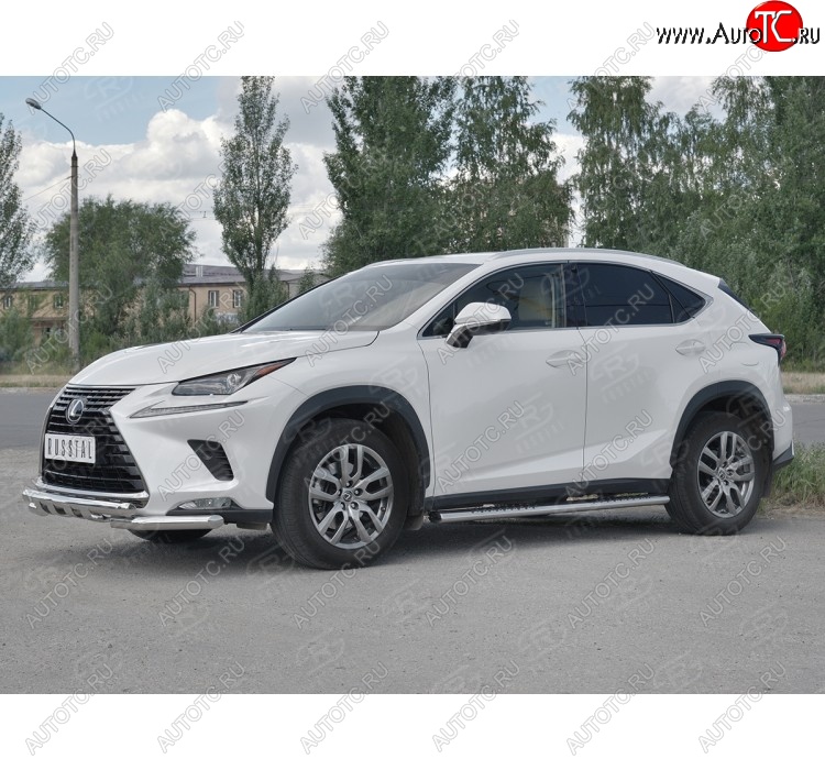 32 649 р. Защита переднего бампера (Ø63 мм с клыками, нержавейка) SLITKOFF Lexus NX300h Z10 дорестайлинг (2014-2017)  с доставкой в г. Нижний Новгород