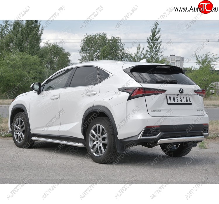 9 649 р. Защита заднего бампера (Ø75х42 мм, нержавейка) Russtal Lexus NX300h Z10 дорестайлинг (2014-2017)  с доставкой в г. Нижний Новгород