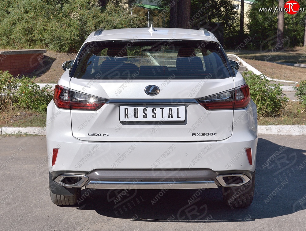 15 649 р. Защита заднего бампера (Ø75x42 мм, нержавейка) Russtal Lexus RX 200T AL20 дорестайлинг (2015-2017)  с доставкой в г. Нижний Новгород