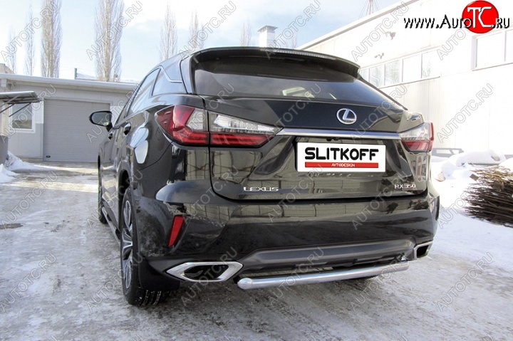 12 799 р. Защита заднего бампера из короткой трубы диаметром 57 мм Slitkoff Lexus RX350 AL20 дорестайлинг (2015-2019) (Нержавейка, Полированная)  с доставкой в г. Нижний Новгород