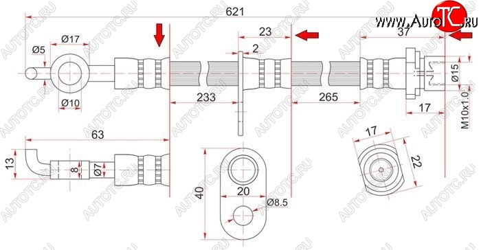 829 р. Тормозной шланг SAT (передний, правый, пр-во Таиланд)  Lifan Solano, Toyota Allion (T240), Corolla Fielder (E120), Corolla Runx (E120), Ipsum (ACM20), Isis (XM10), Noah (1,  2), Premio (T240,  T260), Prius (XW20), WILL  с доставкой в г. Нижний Новгород