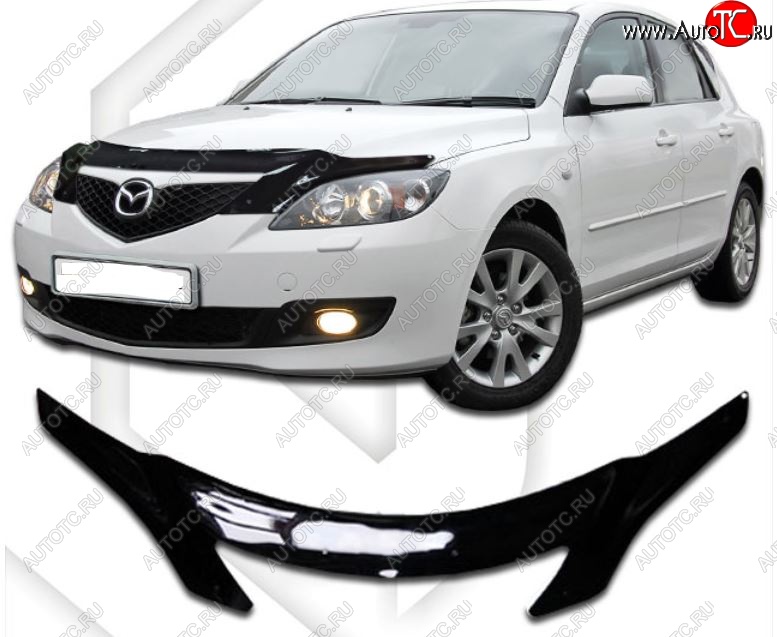 2 699 р. Дефлектор капота CA-Plastiс  Mazda 3/Axela  BK (2003-2009) дорестайлинг, хэтчбэк, рестайлинг, хэтчбэк (Classic черный, Без надписи)  с доставкой в г. Нижний Новгород