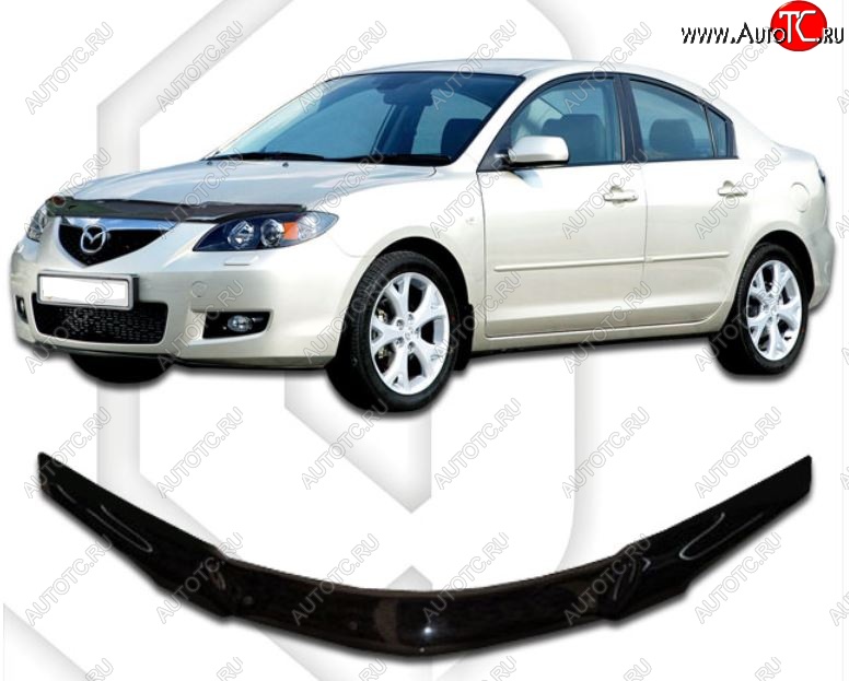 2 199 р. Дефлектор капота CA-Plastiс  Mazda 3/Axela  BK (2003-2009) дорестайлинг седан, рестайлинг седан (Classic черный, Без надписи)  с доставкой в г. Нижний Новгород