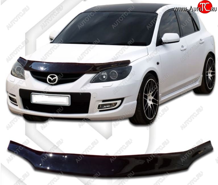 2 199 р. Дефлектор капота CA-Plastiс  Mazda Axela  MPS (2006-2009) (Classic черный, Без надписи)  с доставкой в г. Нижний Новгород