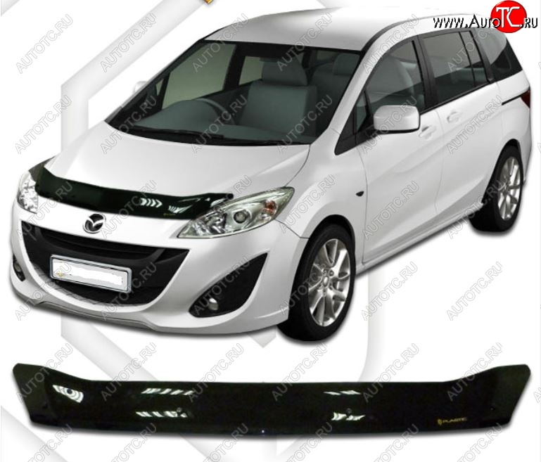 1 999 р. Дефлектор капота CA-Plastiс  Mazda 5 (2010-2015) (Classic черный, Без надписи)  с доставкой в г. Нижний Новгород