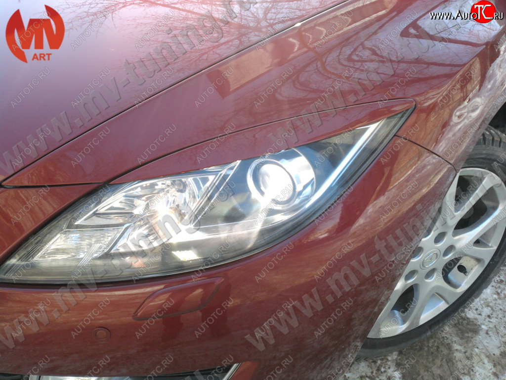 1 299 р. Реснички на фары (на фары без адаптивного света) MV-Tuning  Mazda 6  GH (2007-2012) дорестайлинг лифтбэк, дорестайлинг седан, дорестайлинг универсал, рестайлинг лифтбэк, рестайлинг седан, рестайлинг универсал (Неокрашенные)  с доставкой в г. Нижний Новгород