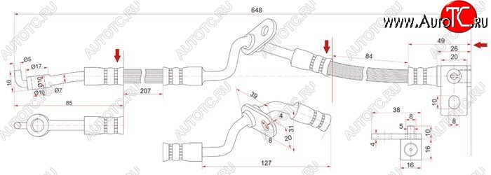 1 129 р. Тормозной шланг SAT (правый) Mazda 6 GG лифтбэк рестайлинг (2005-2008)  с доставкой в г. Нижний Новгород