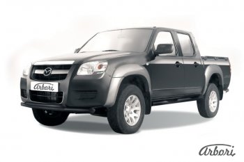 Защита переднего бампера Arbori (черная, 2 трубы d57 и 57 mm) Mazda BT-50 (2006-2011)