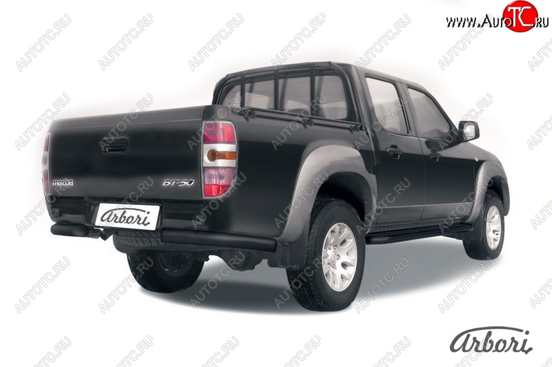 6 569 р. Защита заднего бампера Arbori (уголки, черная, 1 труба d76 mm). Mazda BT-50 (2006-2011)  с доставкой в г. Нижний Новгород