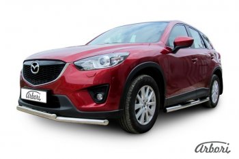 15 182 р. Защита переднего бампера Arbori (нержавейка, 2 трубы d57 и 42 mm) Mazda CX-5 KE дорестайлинг (2011-2014)  с доставкой в г. Нижний Новгород. Увеличить фотографию 2