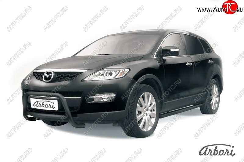 15 839 р. Защита переднего бампера Arbori (низкая, черная, 1 труба d57 mm). Mazda CX-9 TB дорестайлинг (2007-2009)  с доставкой в г. Нижний Новгород