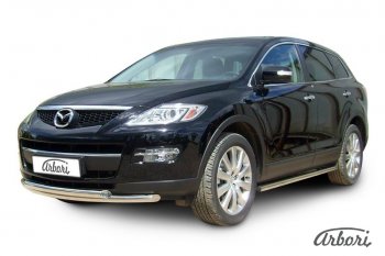 20 999 р. Защита переднего бампера Arbori (нержавейка, 2 трубы d57 и 57 mm) Mazda CX-9 TB дорестайлинг (2007-2009)  с доставкой в г. Нижний Новгород. Увеличить фотографию 2