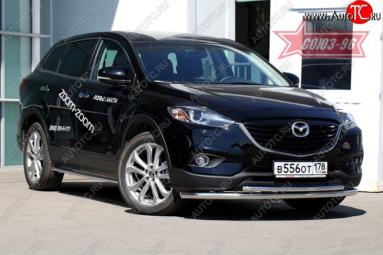 21 194 р. Защита переднего бампера одинарная рестайлинг Souz-96 (d60/42). Mazda CX-9 TB дорестайлинг (2007-2009)  с доставкой в г. Нижний Новгород