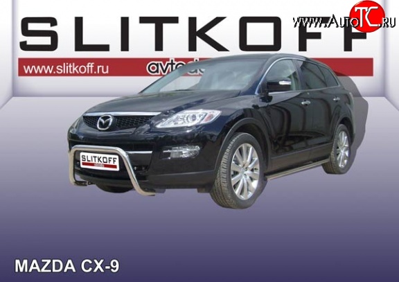 26 999 р. Усиленная защита переднего бампера из трубы диаметром 76 мм Slitkoff Mazda CX-9 TB дорестайлинг (2007-2009) (Нержавейка, Полированная)  с доставкой в г. Нижний Новгород