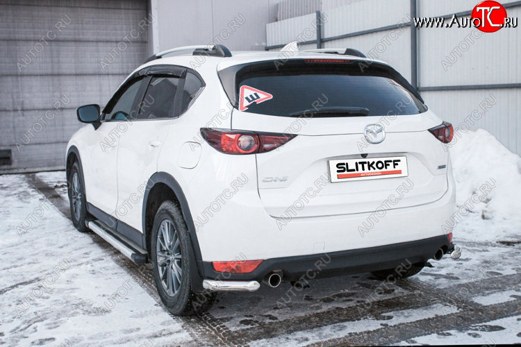 7 349 р. Защита заднего бампера Slitkoff (Ø 57 мм, уголки)  Mazda CX-5  KF (2016-2024) (Нержавеющая сталь)  с доставкой в г. Нижний Новгород