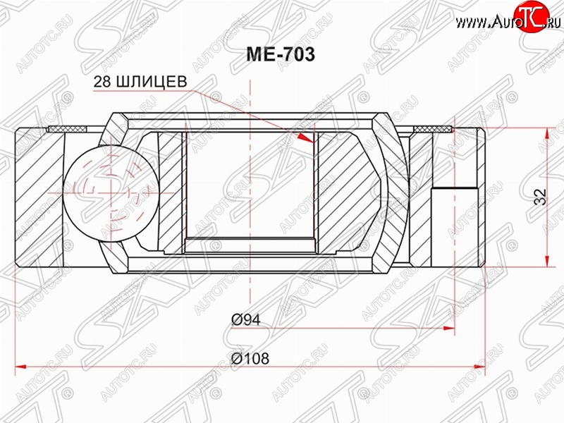 2 299 р. Шрус (внутренний) SAT (28*108 мм) Mercedes-Benz Vito W638 (1996-2003)  с доставкой в г. Нижний Новгород