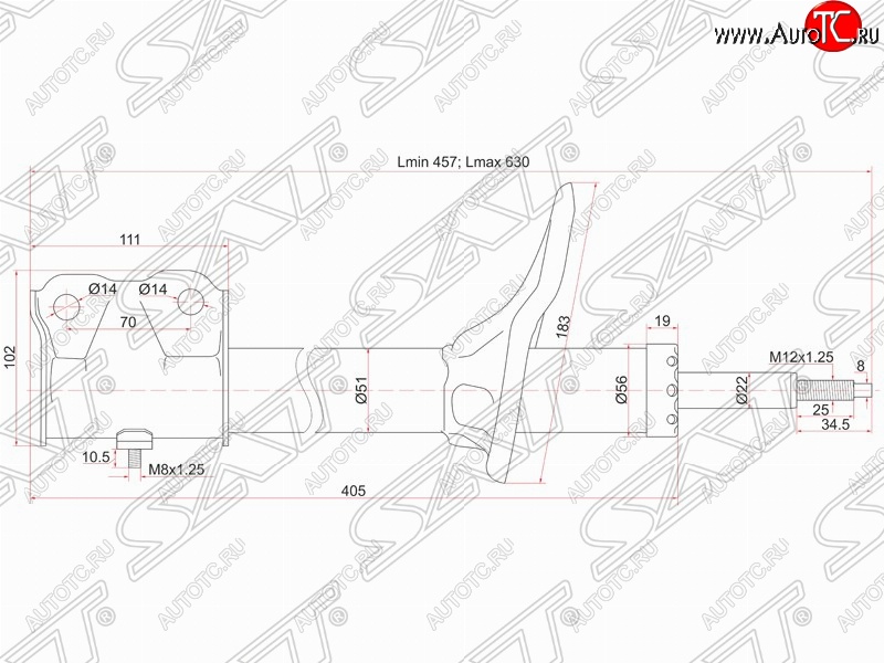 3 499 р. Амортизатор передний (2WD, 4WD) SAT (L 175, установка на левую или правую сторону) Mitsubishi Airtek (2001-2008)  с доставкой в г. Нижний Новгород