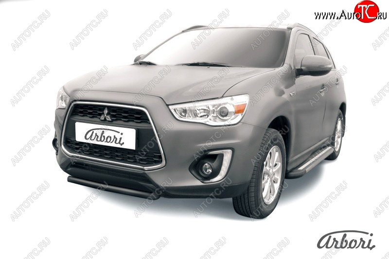 6 569 р. Защита переднего бампера Arbori (короткая, черная, 1 труба d57 mm). Mitsubishi ASX 1-ый рестайлинг (2013-2016)  с доставкой в г. Нижний Новгород