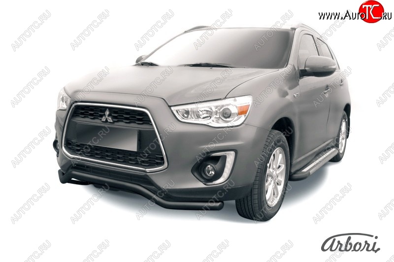 8 279 р. Защита переднего бампера Arbori (волна, черная, 1 труба d57 mm). Mitsubishi ASX 1-ый рестайлинг (2013-2016)  с доставкой в г. Нижний Новгород