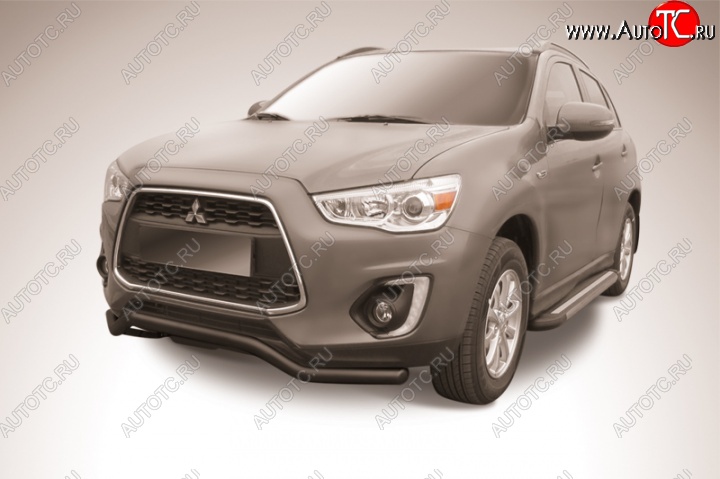 12 399 р. Защита переднего бампера d57 Slitkoff Mitsubishi ASX 1-ый рестайлинг (2013-2016) (Цвет: серебристый)  с доставкой в г. Нижний Новгород