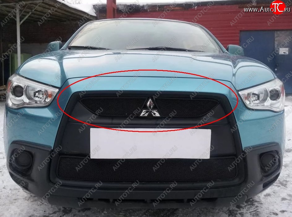 3 799 р. Защитная решётка в воздуховод автомобиля Russtal (черная) Mitsubishi ASX дорестайлинг (2010-2012)  с доставкой в г. Нижний Новгород