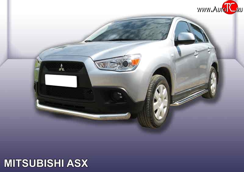 14 849 р. Одинарная защита переднего бампера диаметром 76 мм Slitkoff  Mitsubishi ASX (2010-2012) дорестайлинг (Нержавейка, Полированная)  с доставкой в г. Нижний Новгород