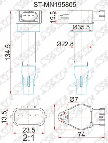 Катушка зажигания SAT Mitsubishi Lancer 10 CY седан дорестайлинг (2007-2010)