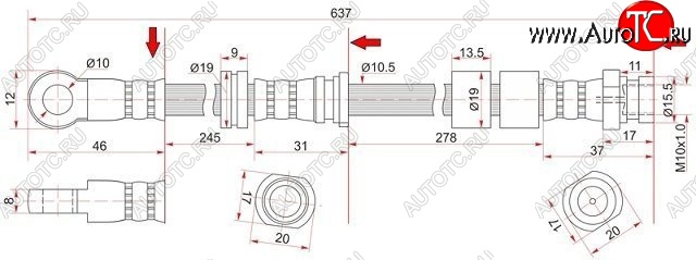 959 р. Тормозной шланг SAT (передний, левый)  Mitsubishi ASX - Outlander  XL  с доставкой в г. Нижний Новгород