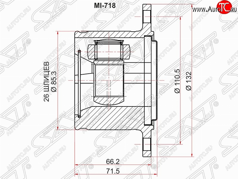 3 999 р. Шрус (внутренний/правый) SAT (26*110.5 мм) Mitsubishi L200 3 K6T-K7T дорестайлинг (1996-2005)  с доставкой в г. Нижний Новгород