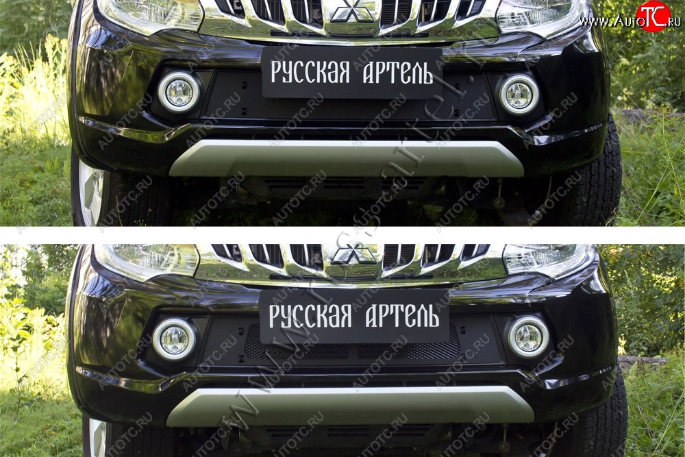 2 699 р. Зимняя заглушка решетки радиатора и переднего бампера RA Mitsubishi L200 5 KK,KL дорестайлинг (2015-2019) (Поверхность шагрень)  с доставкой в г. Нижний Новгород