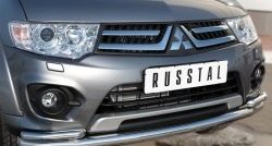 15 799 р. Защита переднего бампера (2 трубыØ63 и 42 мм, нержавейка) SLITKOFF  Mitsubishi L200  5 KK,KL (2015-2019) дорестайлинг  с доставкой в г. Нижний Новгород. Увеличить фотографию 3