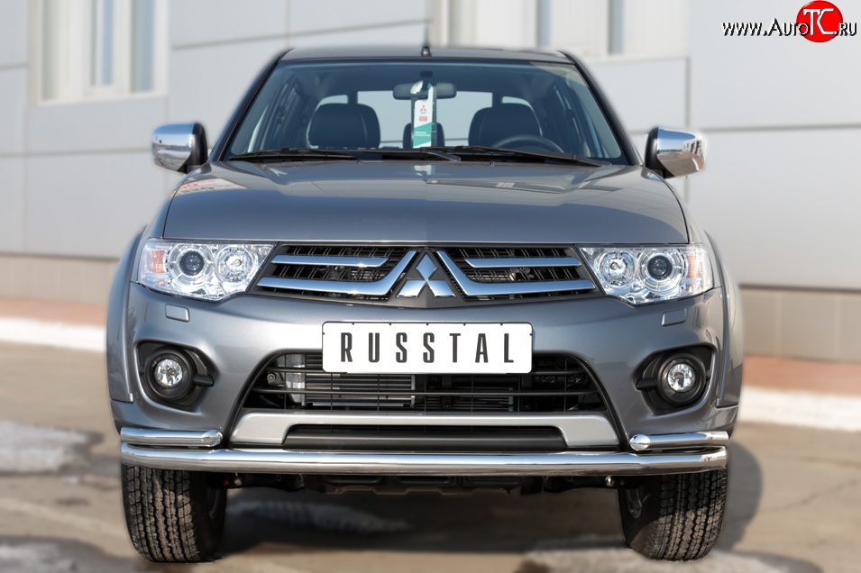 15 799 р. Защита переднего бампера (2 трубыØ63 и 42 мм, нержавейка) SLITKOFF  Mitsubishi L200  5 KK,KL (2015-2019) дорестайлинг  с доставкой в г. Нижний Новгород