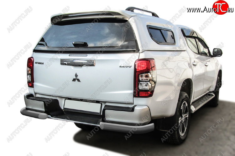 7 899 р. Защита заднего бампера Slitkoff (Ø 76 мм, уголки, с бампером)  Mitsubishi L200  5 KK,KL (2018-2022) рестайлинг (Сталь с полимерным покрытием. Цвет: серебристый)  с доставкой в г. Нижний Новгород