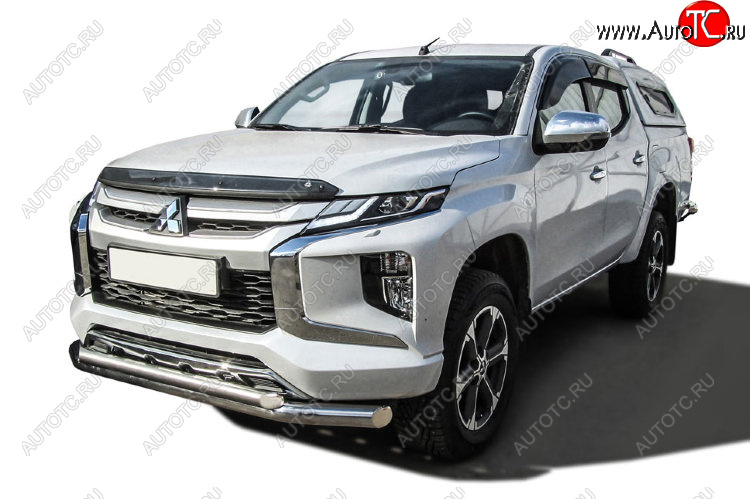 26 999 р. Защита переднего бампера Slitkoff (Ø 76+Ø 57, двойная)  Mitsubishi L200  5 KK,KL (2018-2022) рестайлинг (Нержавеющая сталь)  с доставкой в г. Нижний Новгород