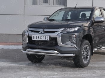 18 999 р. Защита переднего бампера (2 трубы Ø63 мм, нержавейка) SLITKOFF  Mitsubishi L200  5 KK,KL (2018-2022) рестайлинг  с доставкой в г. Нижний Новгород. Увеличить фотографию 2