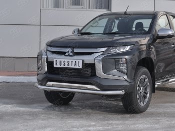 16 399 р. Защита переднего бампера (Ø 63 мм, нержавейка) SLITKOFF Mitsubishi L200 5 KK,KL рестайлинг (2018-2022)  с доставкой в г. Нижний Новгород. Увеличить фотографию 2