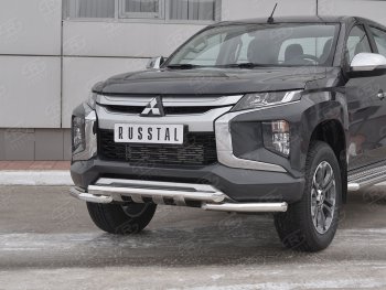 23 599 р. Защита переднего бампера (Ø63 с клыками, нержавейка) SLITKOFF Mitsubishi L200 5 KK,KL рестайлинг (2018-2022)  с доставкой в г. Нижний Новгород. Увеличить фотографию 2