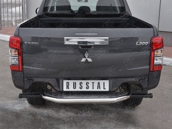 21 999 р. Защита заднего бампера (Ø63 мм, короткая) RUSSTAL  Mitsubishi L200  5 KK,KL (2018-2022) рестайлинг (Лист алюминиевый, труба - нержавейка)  с доставкой в г. Нижний Новгород. Увеличить фотографию 2