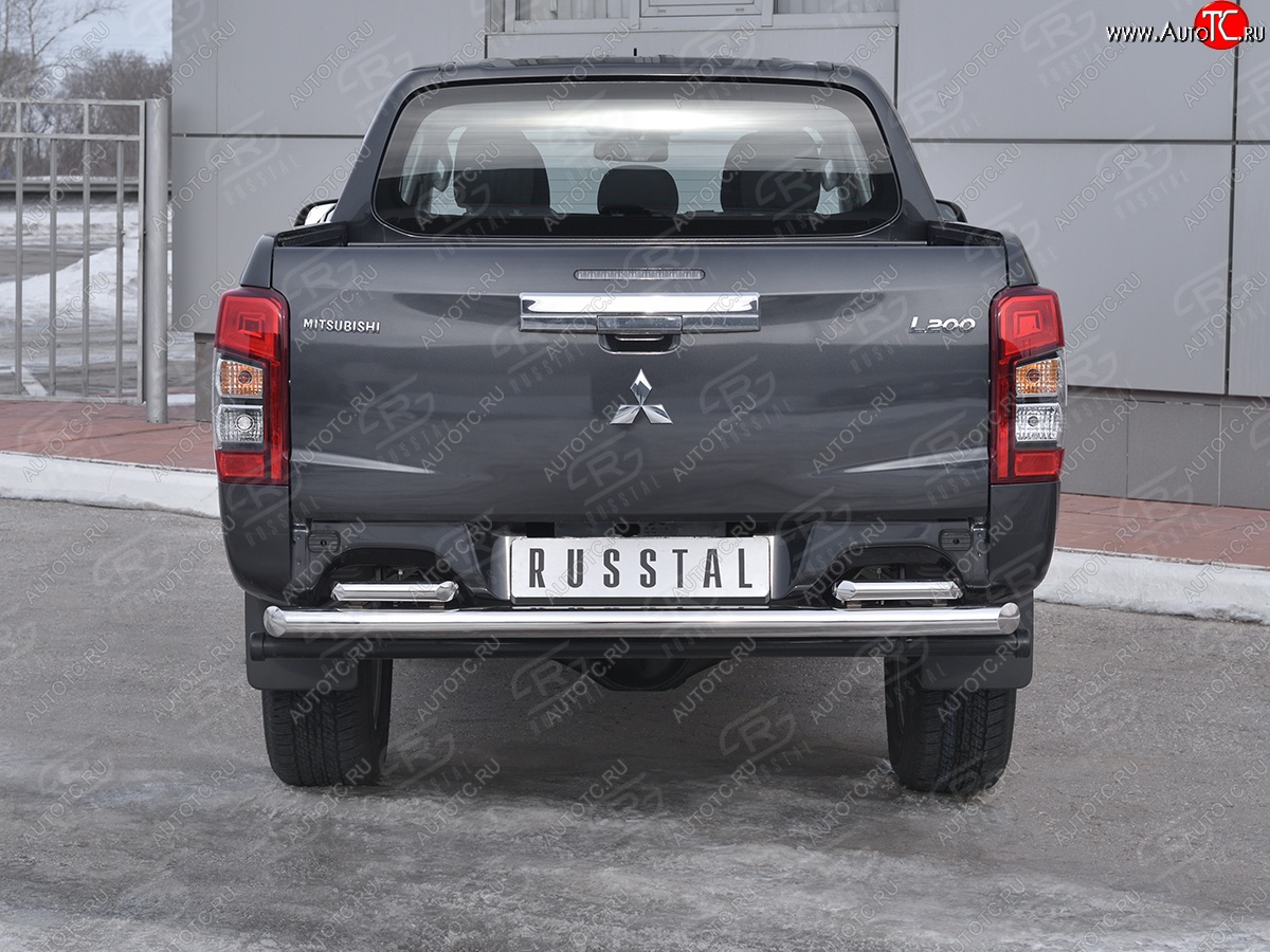 21 599 р. Защита заднего бампера (2 трубы Ø63 и 42 мм , нержавейка) RUSSTAL  Mitsubishi L200  5 KK,KL (2018-2022) рестайлинг  с доставкой в г. Нижний Новгород